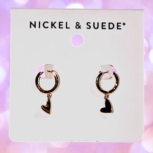 Nickel & Suede Gold Heart Hoop Drop Earrings